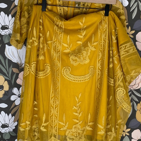 PinkBlush Mustard Lace Overlay Maternity Maxi Dress Boho Women Size Medium - Picture 11 of 11